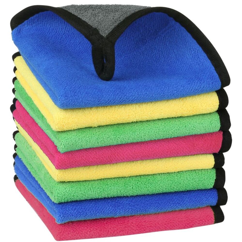 8 Pack Soft Microfiber With Hang Loop Car Cleaning Wipes 12" x 16" Multi